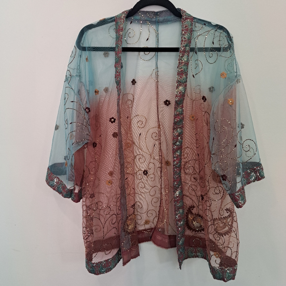Handmade Upcycled Kimono – Sheer Sari Fabric Duster ✨🌸 - Picture 5 of 6